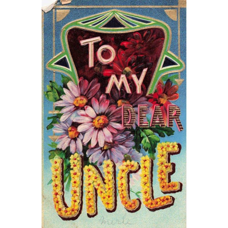 Antique To My Dear Uncle Floral Embossed Postcard Series 1660 Printed in Germany image 1
