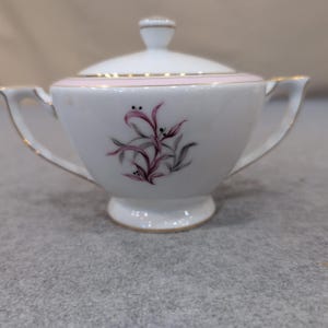 Mikado China Desiree Sugar Bowl with Lid Pink Grey Floral Gold Trim Japan image 4