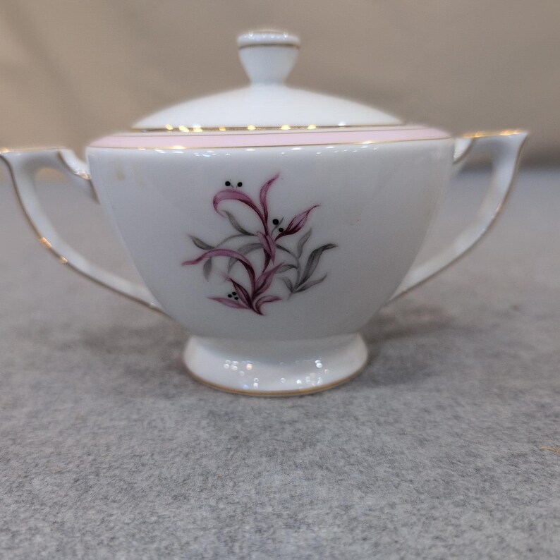 Mikado China Desiree Sugar Bowl with Lid Pink Grey Floral Gold Trim Japan image 4