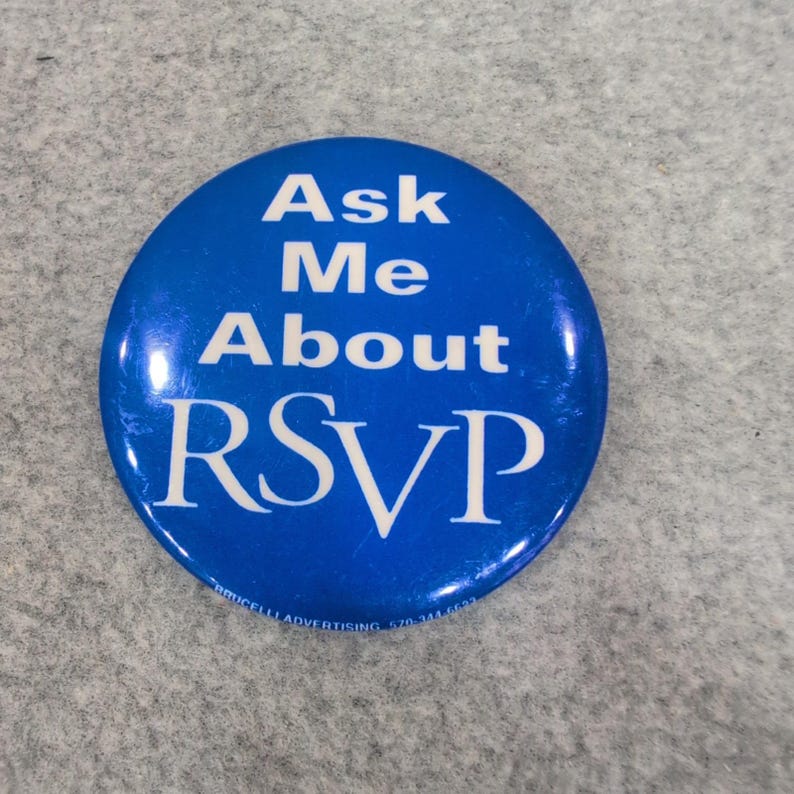 Ask Me About RSVP Pinback Americorps Retired and Senior Volunteer Program Pin image 1
