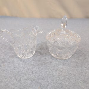 Vtg Miniature Cut Crystal Creamer and Lidded Sugar Bowl Set Starburst Pattern image 1