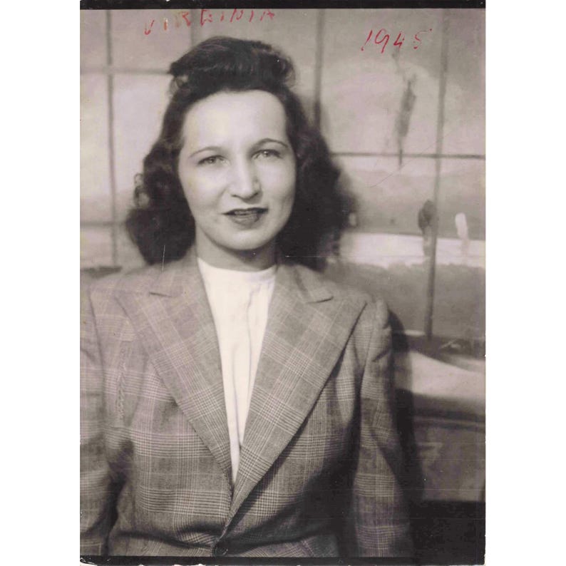 Vtg 1940s Virginia Woman Portrait Photo Suit Jacket Dress 1945 Eufaula, Alabama image 1