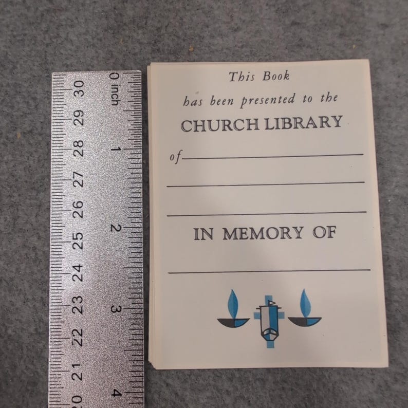 Lot of 25 Blank Vintage Church Library In Memory Of Bookplates Religious Labels image 2