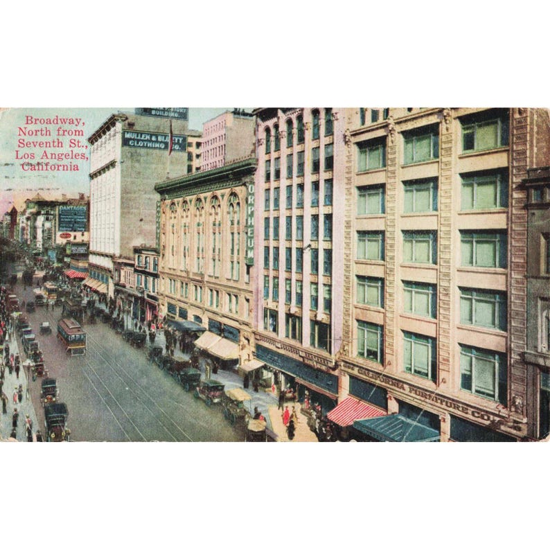 Vtg 1924 Los Angeles CA Postcard Broadway North 7th St Orpheum Theatre RPO image 1