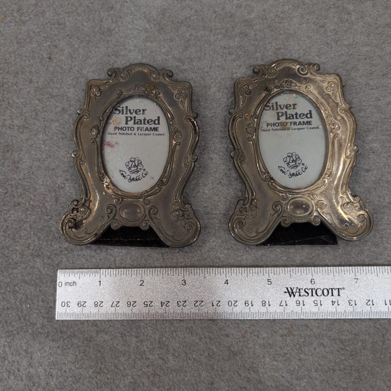 Loui Michel & Cie Silver Plated Art Nouveau Mini Photo Frames Set of 2 Floral image 5