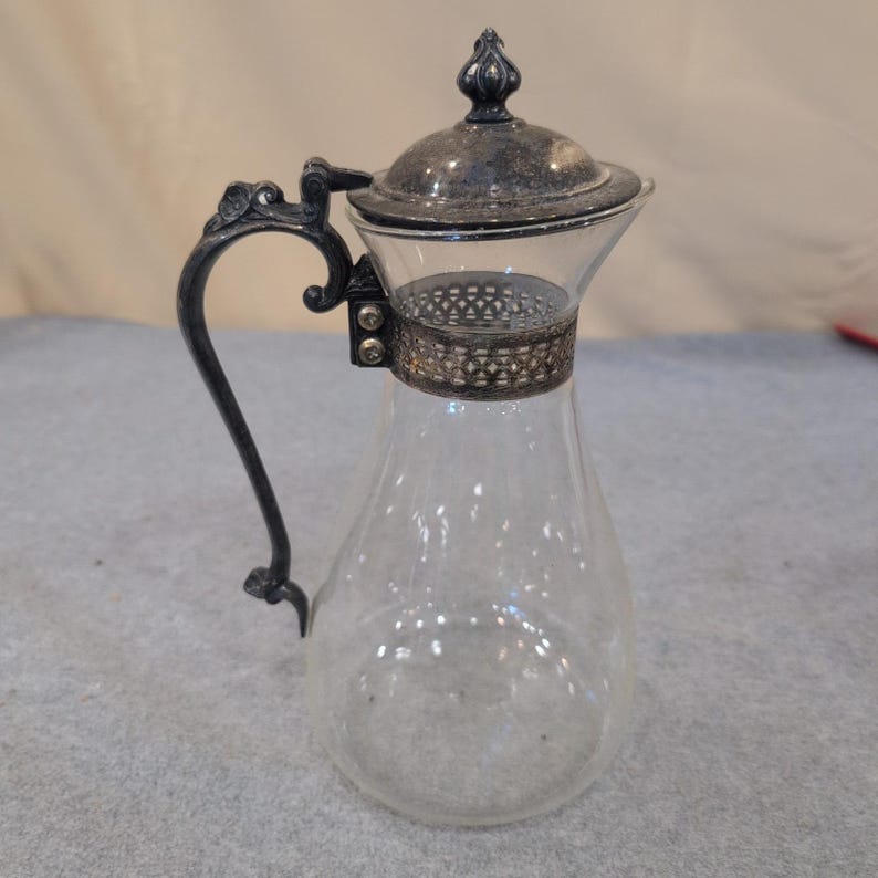 Sheridan Silver Plated Glass Carafe with Ornate Warming Stand Vintage Beverage image 7