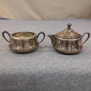 Vintage Stacking Silverplate Teapot and Sugar Bowl Set Wolf Crown Hallmarks image 2