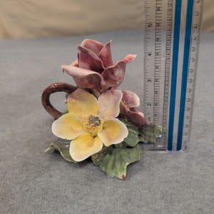 Himark Italy Ceramic Floral Figurine Rose Candle Holder Hand Painted Vintage image 9
