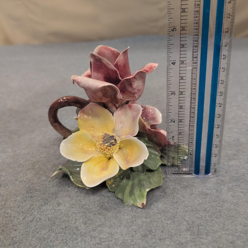 Himark Italy Ceramic Floral Figurine Rose Candle Holder Hand Painted Vintage image 9
