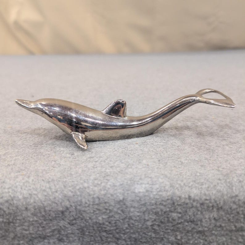 Vintage Silber Delphin Flaschenöffner Metall Nautical Barware Zubehör Bild 3