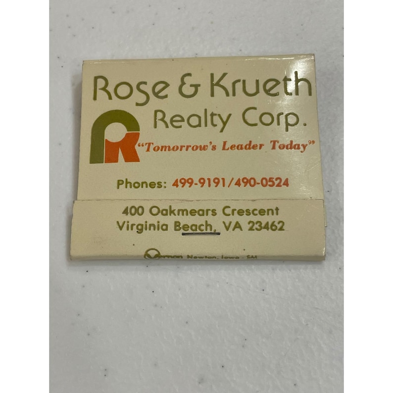 Rose & Krueth Realty Corp. ヴィンテージ マッチブック バージニアビーチ コレクターズアイテム 画像 1