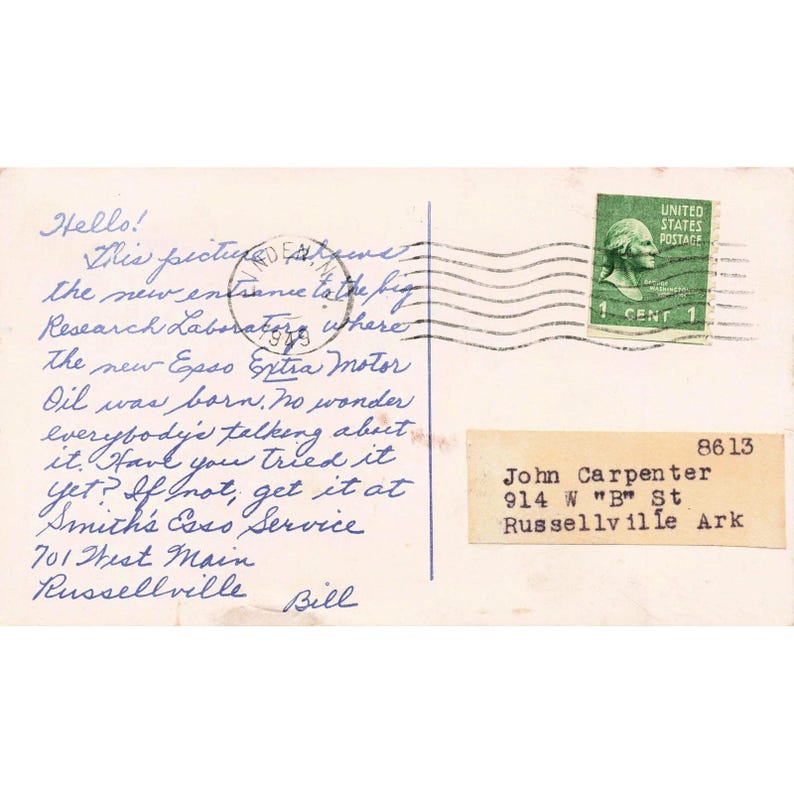 EssoResearch Center Linden NJ 1949 Postkarte Oil Lableutnant 1 Marke gebraucht Bild 2