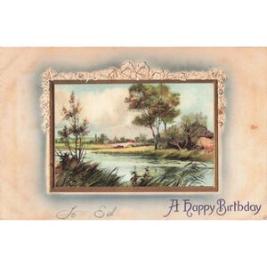 Antique Meissner & Buch Iris-Serie 1634 Birthday Postcard Landscape Germany VG- image 1