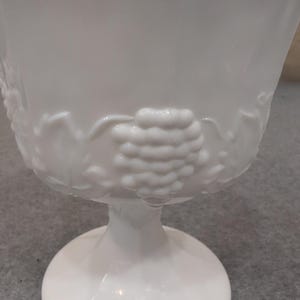 Vintage White Milk Glass Harvest Grape Pedestal Goblet Scalloped Rim image 4