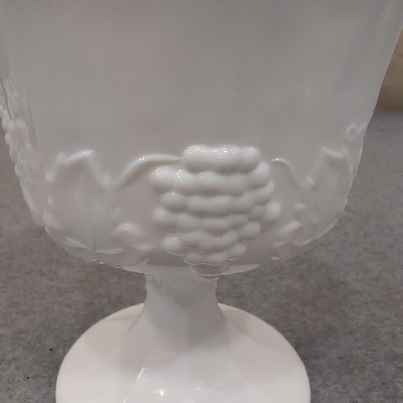 Vintage White Milk Glass Harvest Grape Pedestal Goblet Scalloped Rim image 4