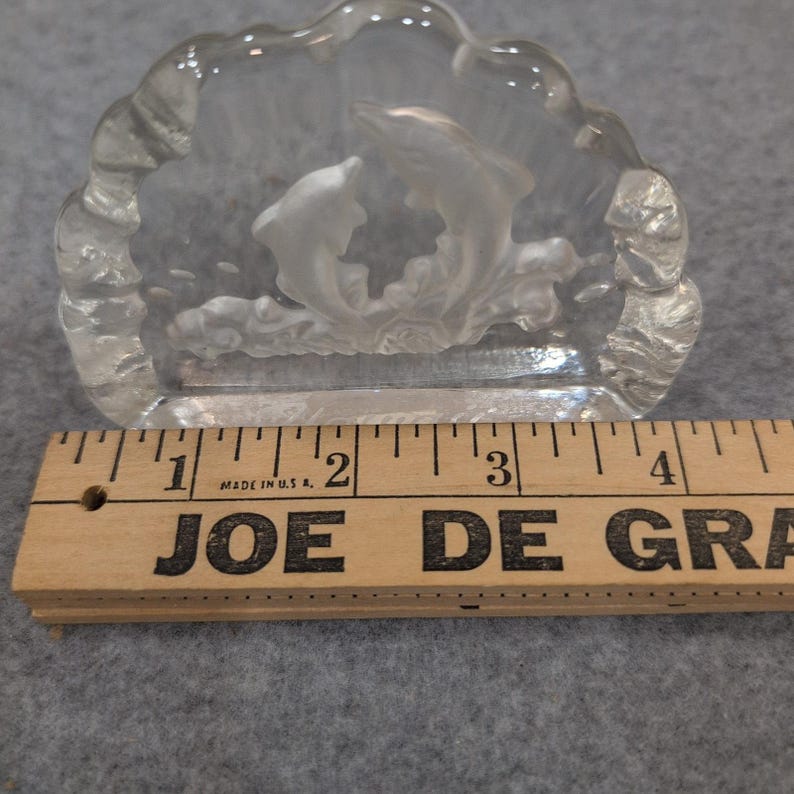 Frosted Glass Dolphin Hawaii Souvenir Paperweight Clear Textured Figurine image 4