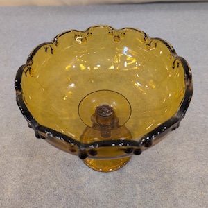 Indiana Glass Amber Teardrop Garland Pedestal Compote Scalloped Candy Dish image 3