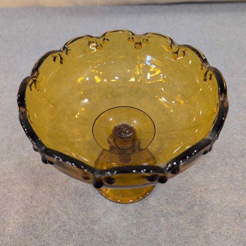 Indiana Glass Amber Teardrop Garland Pedestal Compote Scalloped Candy Dish image 3