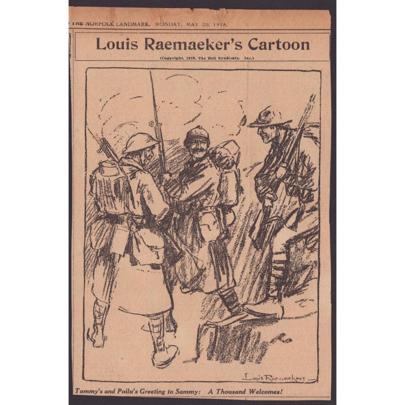 Louis Raemaekers Politische Cartoons aus dem Ersten Weltkrieg aus dem Jahr 1918, Ausschnitte aus Norfolk-Wahrzeichen Bild 4