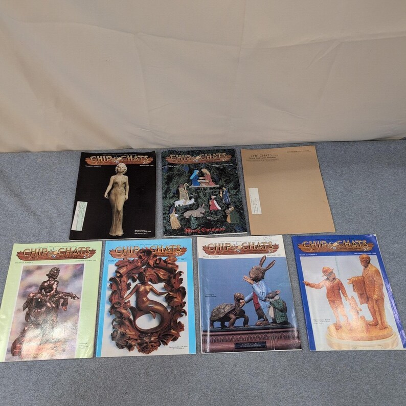 Kavel van 7 vintage chipchats houtsnijwerktijdschriften 1988 1989 NWCA Marilyn Monroe afbeelding 1