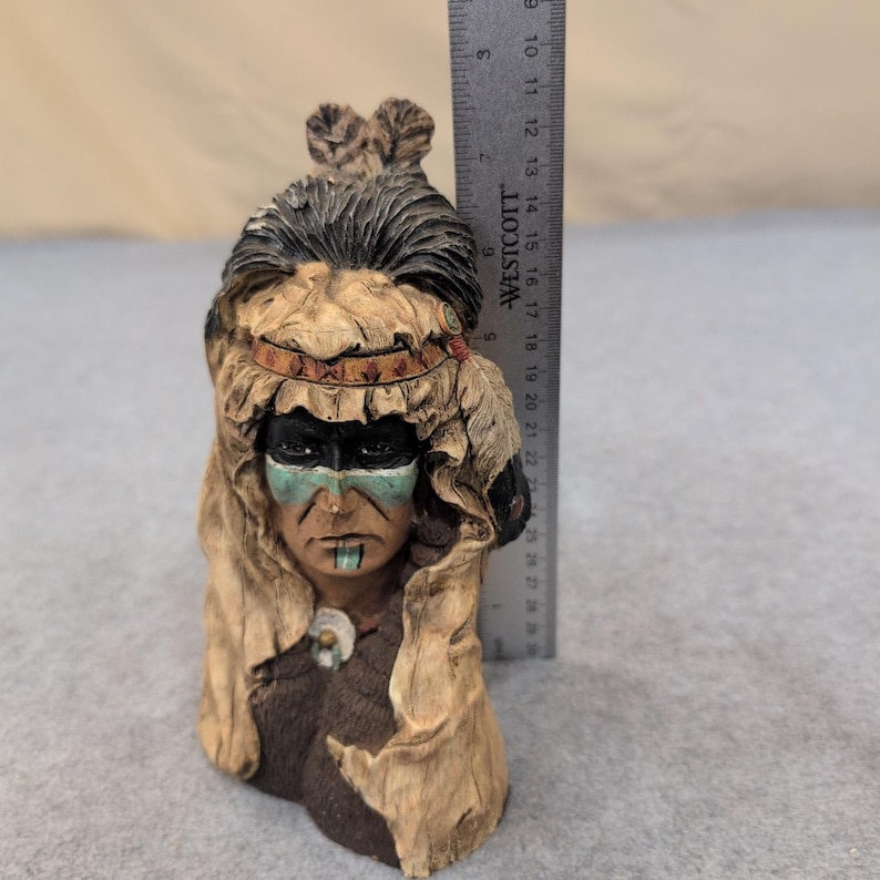 Native American Chief Bust Figurine Painted Statue Style Warrior image 5