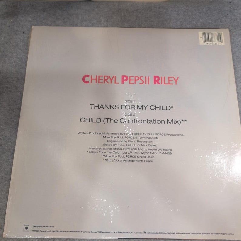 "Cheryl Pepsii Riley ""Thanks For My Child 12"" Vinyl Single 1988 Galaxy 44 07871" Bild 2