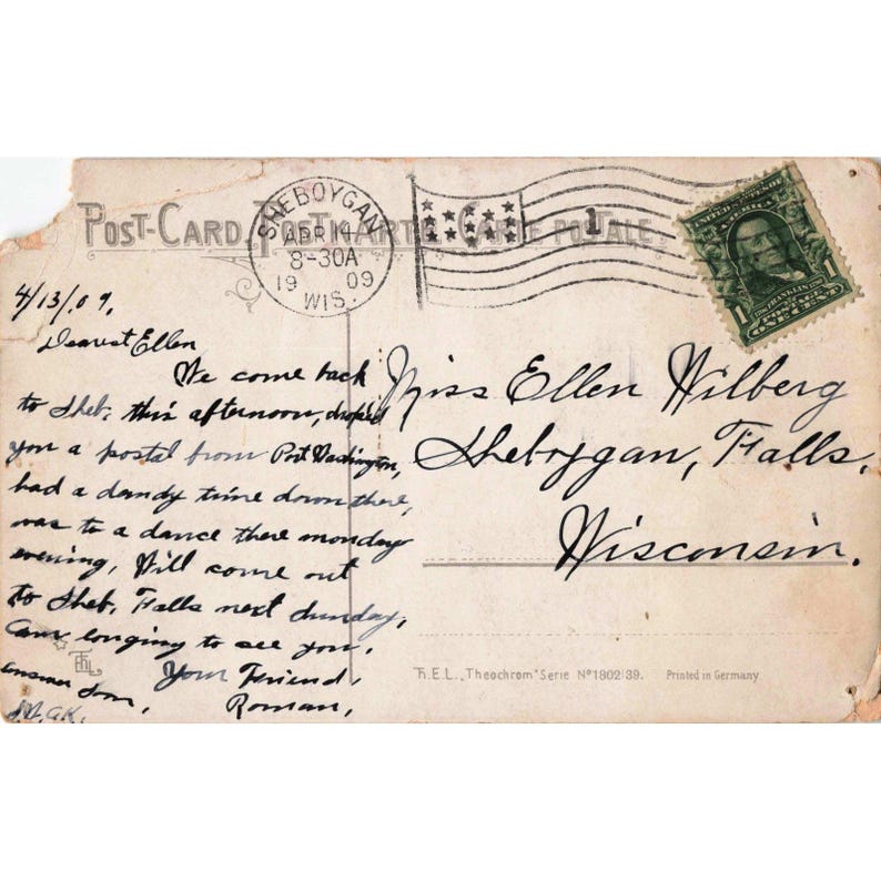 Postal antigua de 1909 de No me olvides, Sheboygan, WI, Alemania, reverso dividido G imagen 2