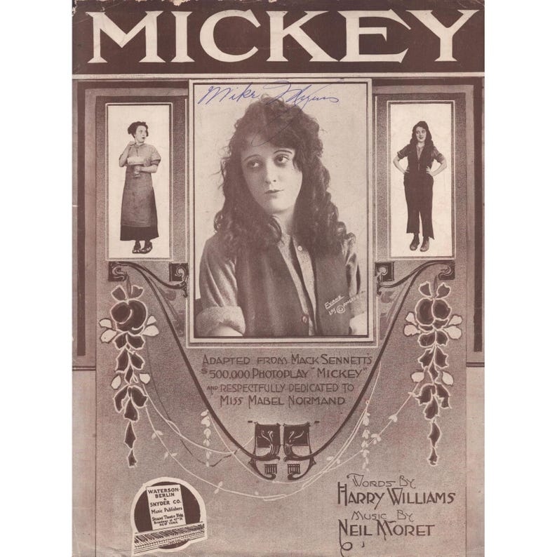 1918 Mickey Sheet Music Mabel Normand Mack Sennett Photoplay Harry Williams image 1