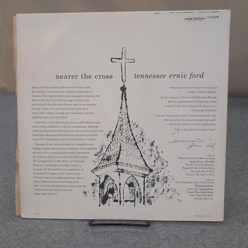 Tennessee Ernie Ford Nearer the Cross Vinyl LP Capitol T-1005 Gospel Hymns 1958 image 2