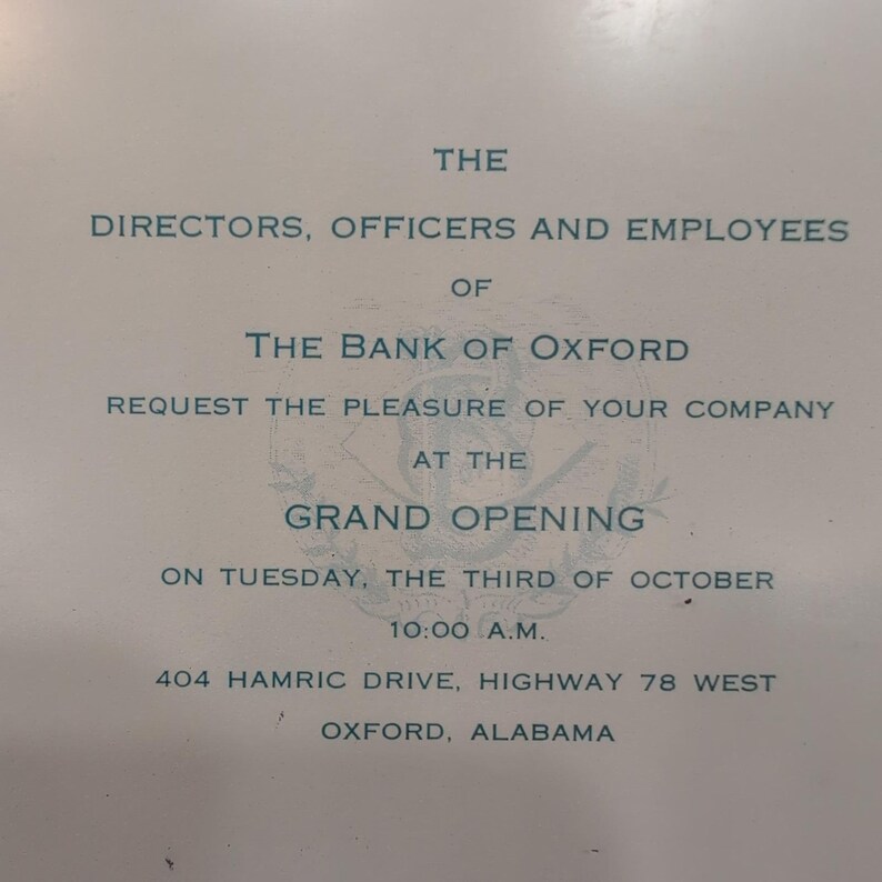 Framed Bank of Oxford (Alabama) Grand Opening Invitation with US Two Dollar Bill image 2