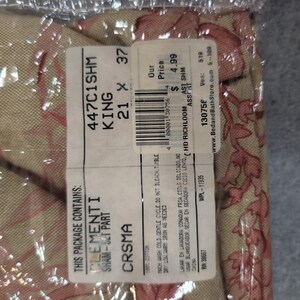 Vintage Clementi Crsma King Sham Part Beige Red Floral Bedding Home Decor image 3