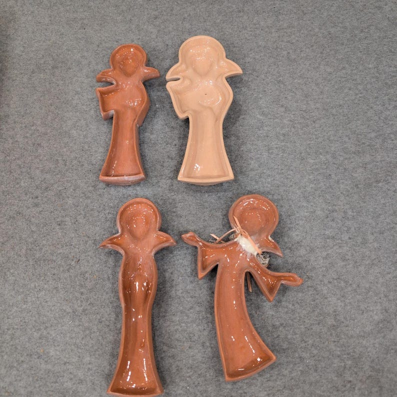 Vintage Terracotta Clay Angel Figurines Set of 4 Handcrafted Folk Art Decor image 2
