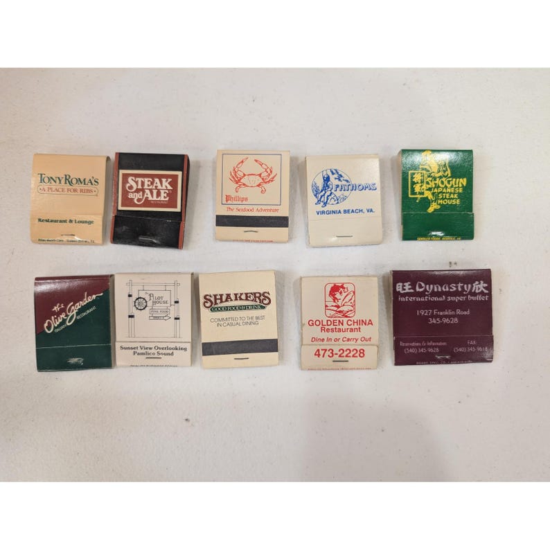 Vintage Restaurant Matchbooks Lot of 10 Tony Roma's Olive Garden Shogun image 1