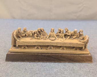 Vintage 1967 Germany Last Supper Miniature Figurine Wood Base Religious Diorama
