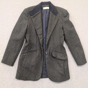 CASUAL CORNER Womens Plaid Wool Blend Blazer Jacket Size S Navy Brown