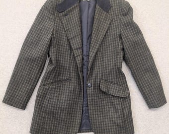 CASUAL CORNER Chaqueta blazer de lana a cuadros para mujer, talla S, azul marino y marrón