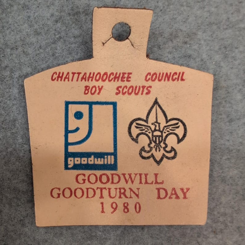 Chattahoochee Council Boy Scouts Goodwill Goodturn Day 1980 Tag Leather image 1