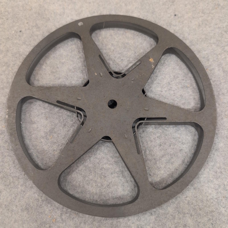 Vintage 7 Inch Metal Movie Film Reel 8mm Super 8 Dark Gray 6 Spoke Empty Reel image 1