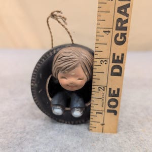 Vintage Ceramic Boy in Tire Swing Hanging Figurine Ornament Hand Painted Kitsch image 4