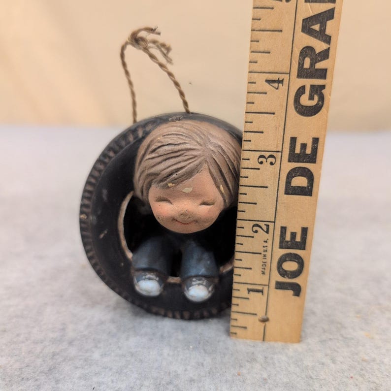 Vintage Ceramic Boy in Tire Swing Hanging Figurine Ornament Hand Painted Kitsch image 4