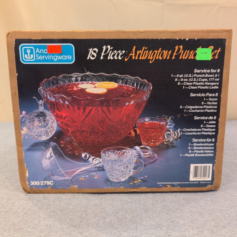 Anchor Hocking Arlington 18 Piece Punch Set Clear Glass Service for 8 300/279C image 1