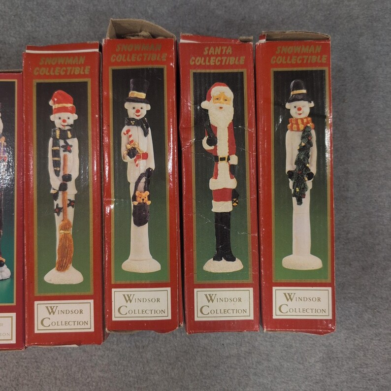 Windsor Collection Christmas Figurines Set 8pc Snowman Santa Resin Vintage Decor image 3