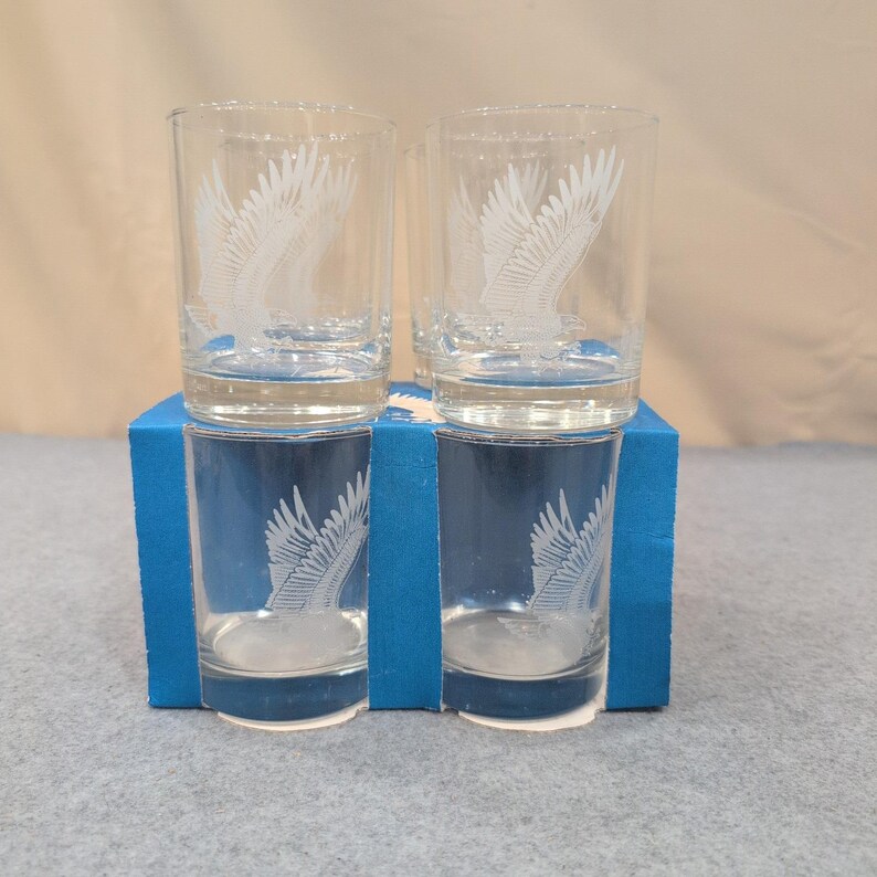 Citgo Etched Eagle Clear Glass Tumblers Set of 8 Promotional Barware image 1