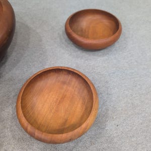 Vintage Mid Century Modern Solid Wood Salad Bowl Set 6 Piece Brown MCM image 5