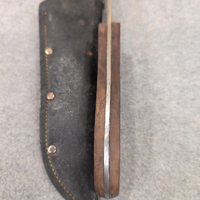 Vintage Fixed Blade Hunting Knife Pakistan Stainless Wood Handle Leather Sheath image 2
