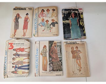 VTG 1970's Women's Size 14 Sewing Pattern Lot of 6 Butterick Dresses Skirts