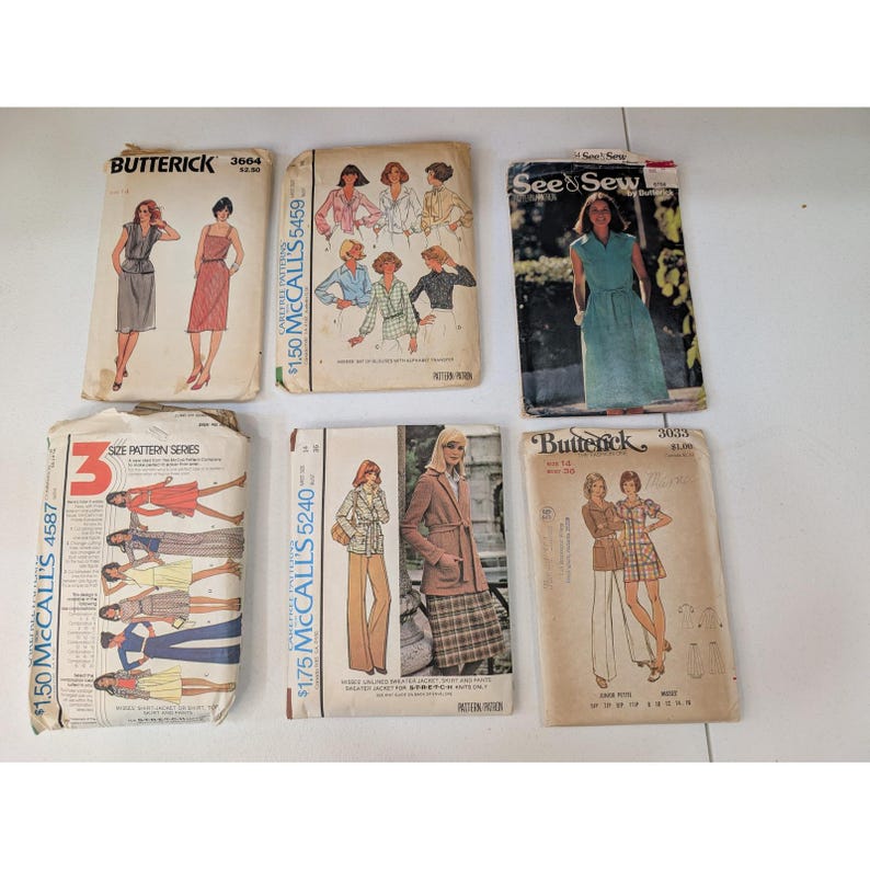 VTG 1970's Women's Size 14 Sewing Pattern Lot of 6 Butterick Dresses Skirts image 1