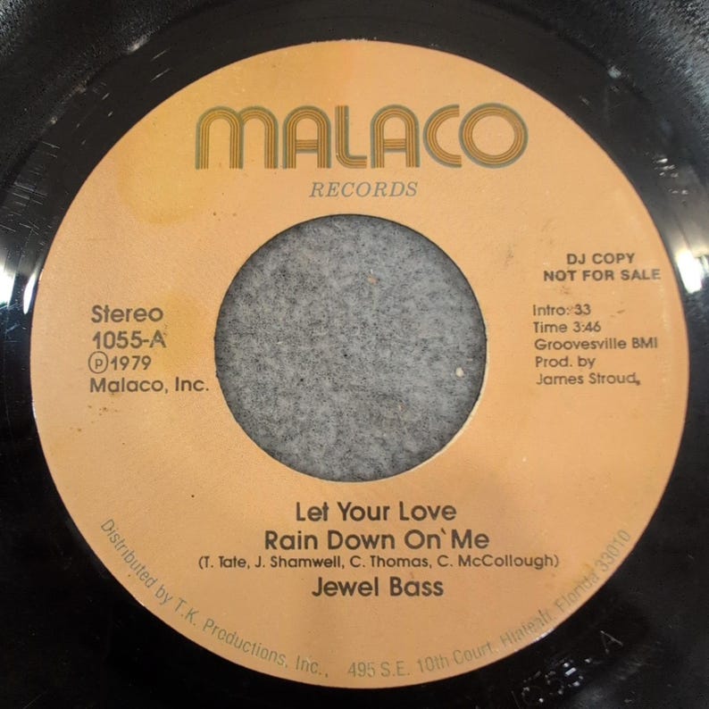 Jewel Bass Let Your Love Rain Down On Me 7 "Vinyl 45 Malaco 1055-A DJ Copy 1979 Bild 2