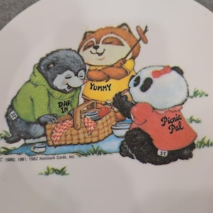 Vintage 1982 Hallmark Cards Melamine Picnic Plate Panda Raccoon Badger Made USA image 3