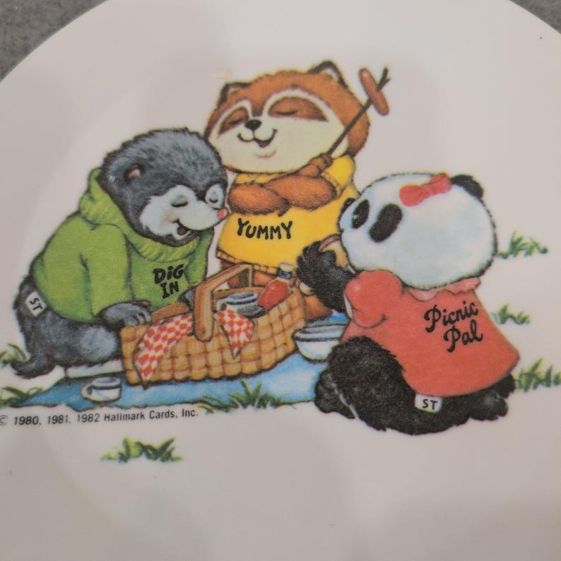 Vintage 1982 Hallmark Cards Melamine Picnic Plate Panda Raccoon Badger Made USA image 3